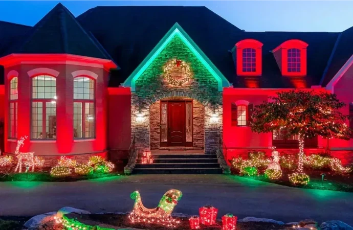 Roofline and landscape lighting running a single warm colour